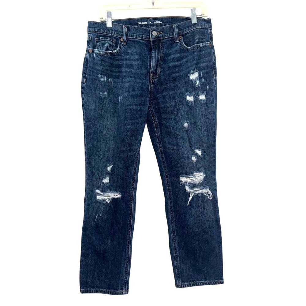 Old Navy Womens Mid-Rise Boyfriend Distressed Jeans Size 8 Blue Denim Casual